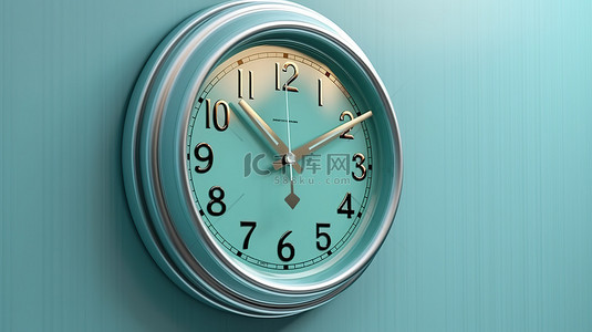 5 点钟办公室海蓝色挂钟的 3D 插图