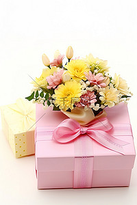 一个打开的礼品盒展示鲜花和丝带