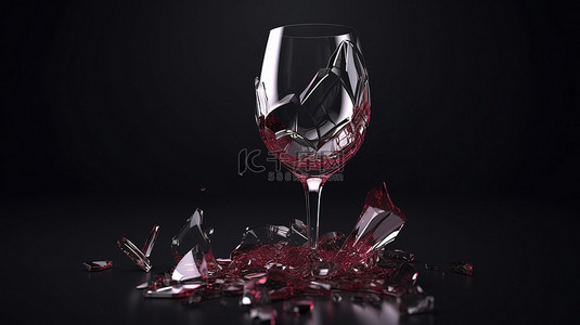 葡萄酒。酒杯背景图片_具有图形设计的破碎酒杯模型的真实 3D 渲染