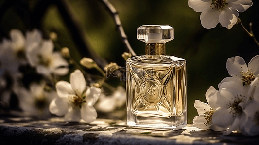 香水花朵透明瓶子背景