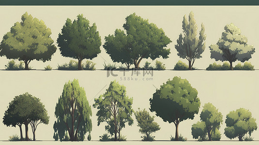 生态花背景图片_绿色背景下 3d 渲染绿树的生态概念单色图像