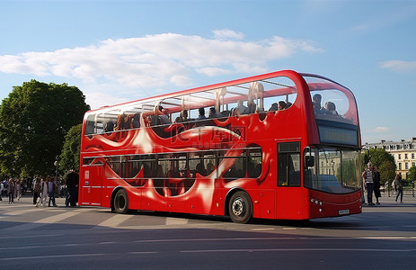 大型红色背景图片_大型红色双层巴士