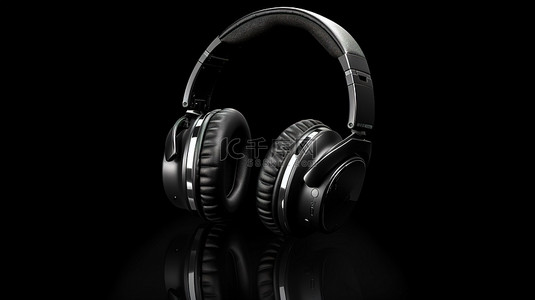 耳机黑色背景背景图片_黑色背景下时尚黑色耳机的 3D 插图