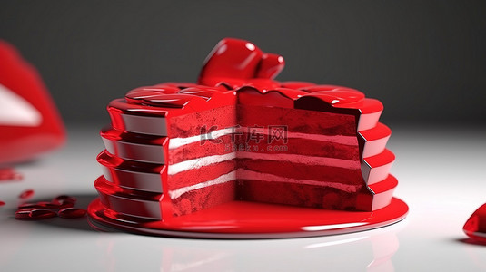 塑料糖果风格浅色背景上一片红色蛋糕的单色 3D 图标