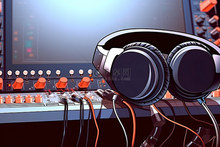 音频专辑背景图片_录音机顶部的音频耳机和耳机