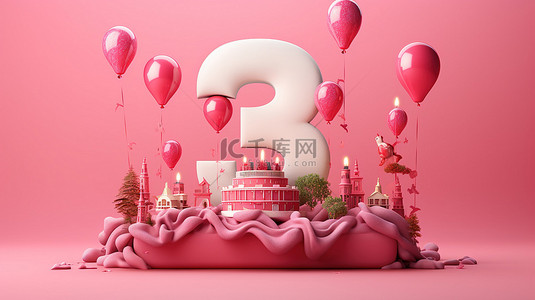 粉红色背景的 3D 渲染庆祝 8 周年纪念日