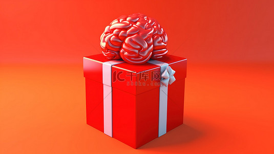 大胆的红色背景中创新的礼物创意大脑注入礼盒