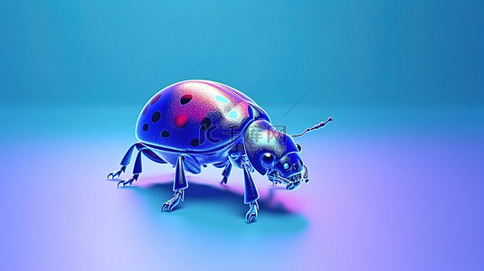 双色调风格 3D 渲染中极其逼真的蓝色瓢虫