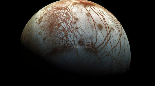 欧罗巴是木星的卫星之一，以 3D 形式描绘，从太阳渲染第五颗行星