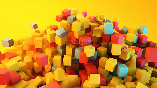 大挑战背景背景图片_黄色背景，显示复杂多彩的 3D 几何形状
