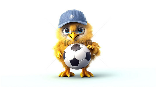卡通足球运动员背景图片_3d 白色渲染中的小足球运动员小鸡