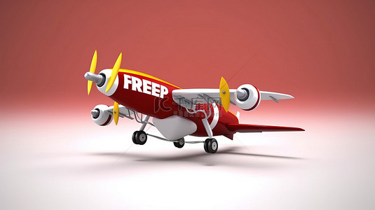 免费物流公司背景图片_以 3D 渲染风格卡通飞机为特色的免费送货横幅