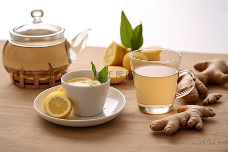 茶倒茶背景图片_将姜茶倒在柠檬和柠檬片上