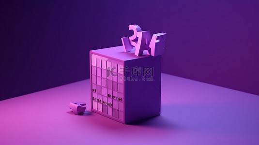 简约年度背景图片_紫色背景上带有日月和年概念的简约 3D 渲染日历符号