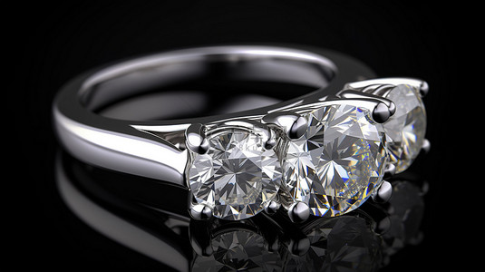 订婚请帖背景图片_3 颗宝石订婚戒指的白金 3D 渲染