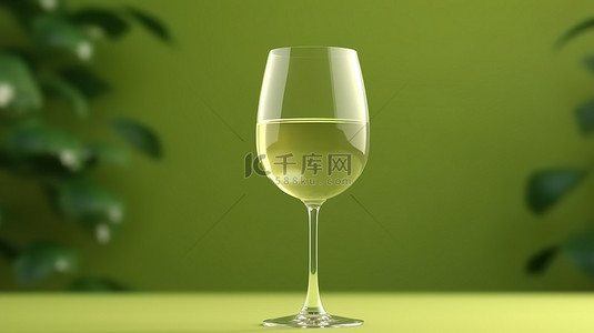背景玻璃杯背景图片_绿色背景下酒杯样机的 3D 渲染