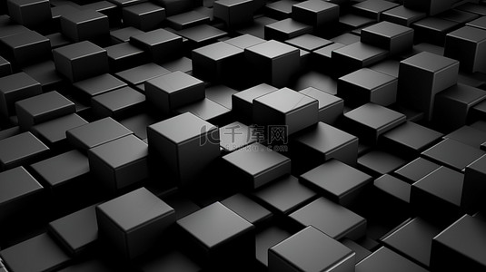 组形成中黑色背景上抽象黑色方块的单色 3D 渲染