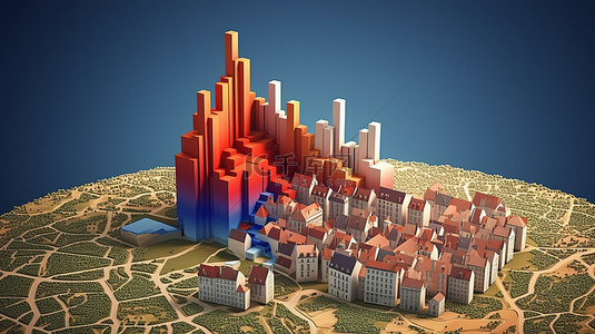 3D 渲染的信息图表和社交媒体内容描绘了法国的经济扩张