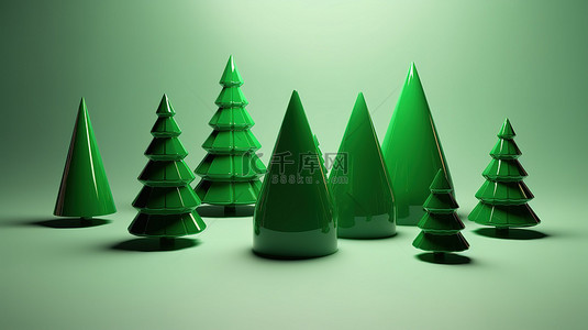 令人惊叹的 3D 渲染中的绿色圣诞树图标