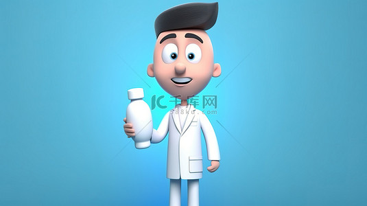 医疗保健概念 3d 卡通医生手里拿着药丸