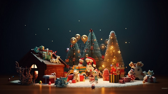 庆祝圣诞节和新年的节日 3d 效果图