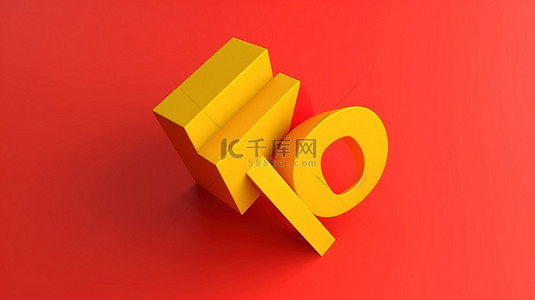 具有黄色色调红色背景和复制空间的 3D 插图现在节省 10%