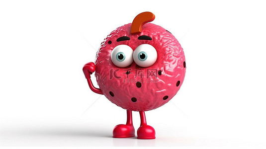吃糖卡通背景图片_白色背景的 3D 渲染，带有一个大粉色釉面甜甜圈吉祥物，带有红色问号人物角色