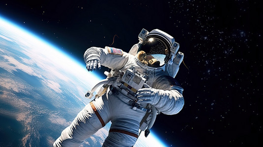 国家顶级域名背景图片_宇航员进行太空行走的宇宙探索者 3D 渲染
