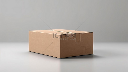 包装盒渲染背景图片_模拟棕色牛皮纸箱的白色背景 3D 渲染