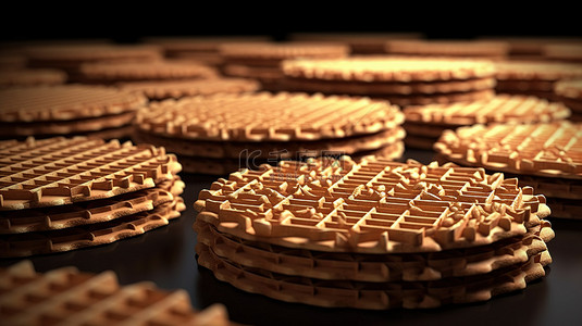 3D 渲染中的奶油威化饼
