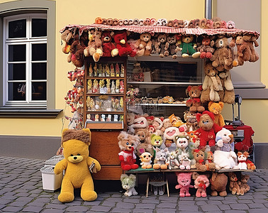 玩具堡背景图片_卖毛绒动物的街头小贩