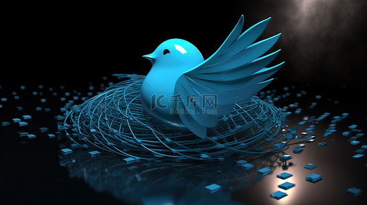 商业媒体背景图片_用于社交媒体应用程序的 Twitter 徽标的 3D 渲染