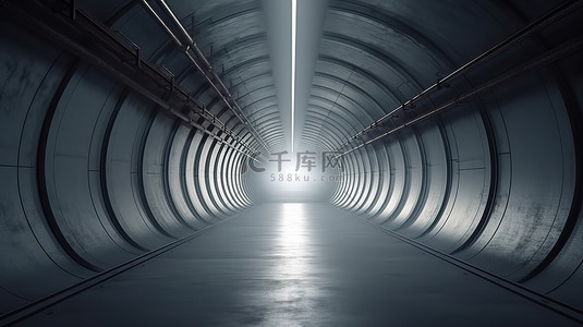 3D 渲染的工厂隧道，内部完美无缺且空旷