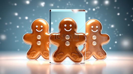 聖誕薑餅背景图片_光滑姜饼玻璃新年设计元素的逼真 3D 插图
