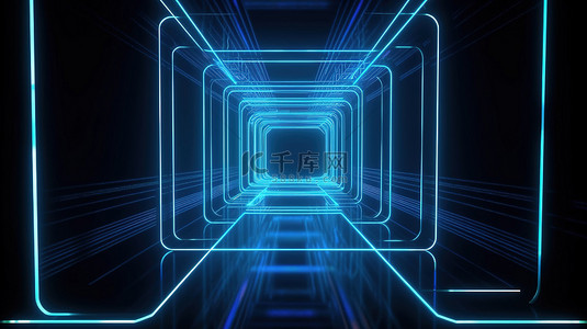 虚拟现实门户蓝色光谱曲线霓虹灯和无级抽象背景与 3d 渲染和发光线