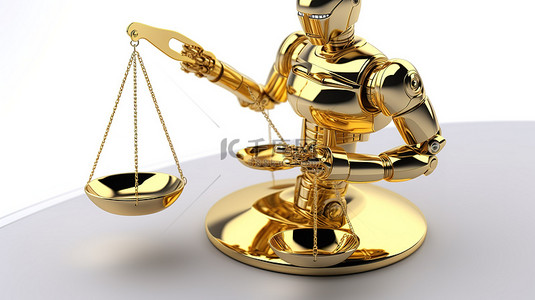 平衡科技背景图片_白色背景下描绘网络法概念的迷你机器人和金色尺度