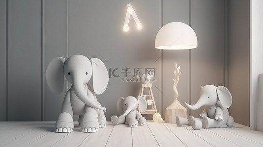小孩子们背景图片_孩子房间里俏皮的玩具大象和小泰迪熊的迷人 3D 渲染
