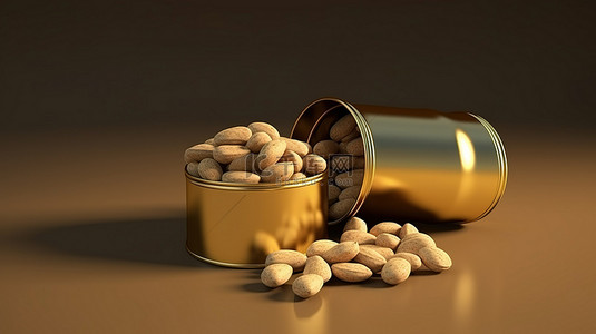 咖啡或花生紧凑金属罐包装的 3D 渲染