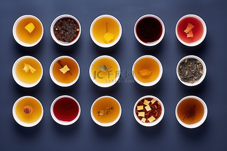 碗装火锅背景图片_小碗里装着不同种类的茶
