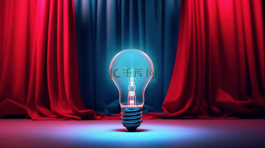 戏剧舞台上的照明灯泡象征着 3D 呈现的创造力和创新