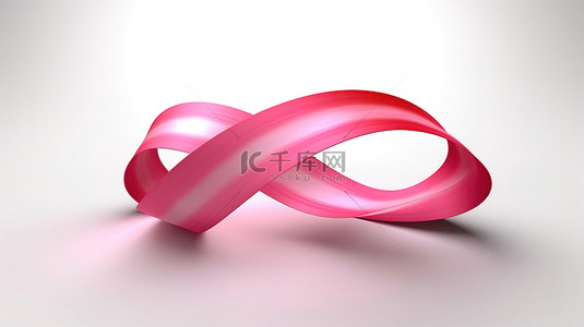 带有红色乳腺癌意识符号丝带的白色背景的 3D 渲染