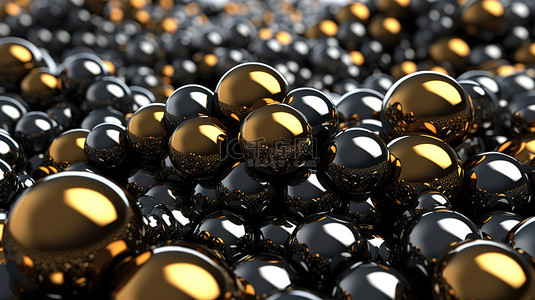 银河金色背景图片_3D 渲染以闪闪发光的黑色和金色球体为背景