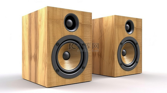 声音背景背景图片_白色背景上 3D 渲染的木制音频扬声器盒
