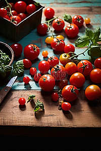 找到背景图片_餐桌上可以找到许多西红柿和其他蔬菜