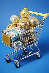 10.1背景图片_购物车中的金球和埃及货币