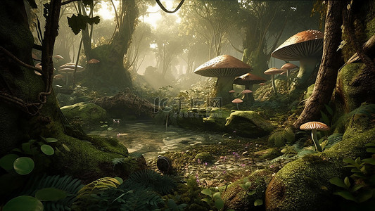 菌图背景图片_森林树木植物大蘑菇