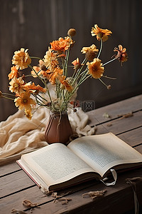木书背景图片_鲜花与书