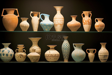 古物展览背景图片_许多古老的花瓶