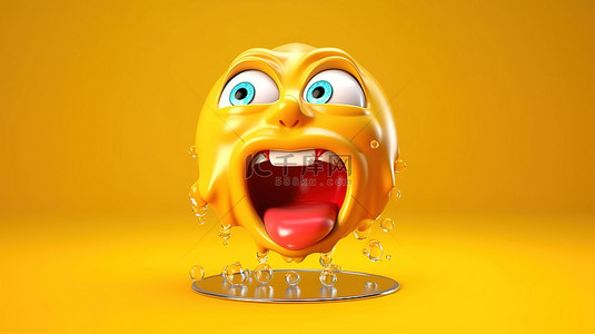流口水的卡通表情背景图片_流口水的表情符号脸的 3D 渲染