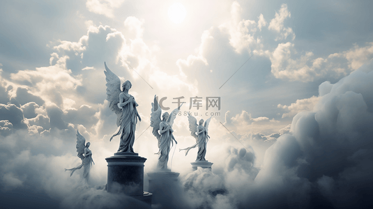 天国背景图片_天使雕像天国天堂蓝天白云广告背景